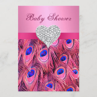 Invitación de Baby Shower de Pink Peacock Diamond