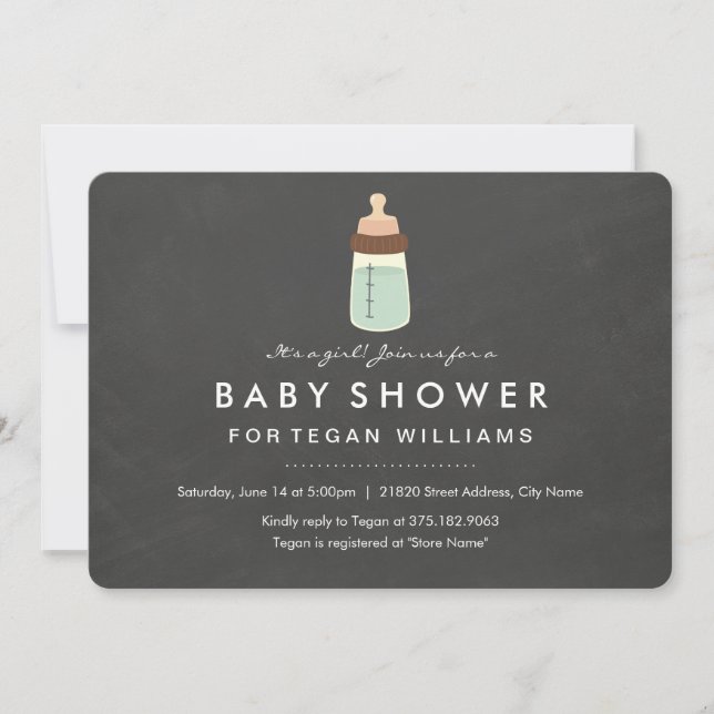 Invitación de baby shower de pizarra moderna y bot (Anverso)