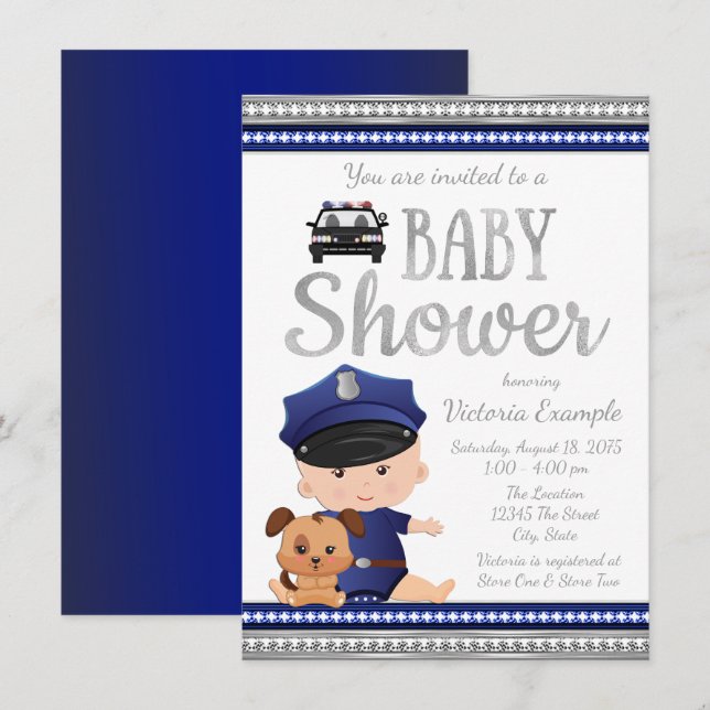 Invitación de Baby Shower de Policía Adorable (Anverso / Reverso)