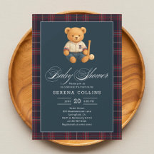 Invitación de Baby Shower de Preppy Bear Baseball