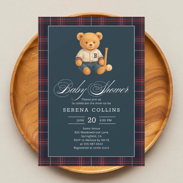 Invitación de Baby Shower de Preppy Bear Baseball (Subido por el creador)