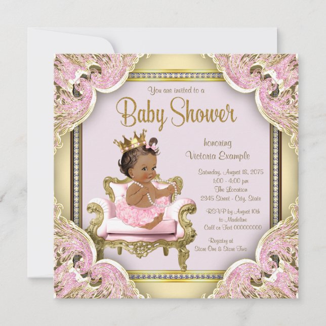 Invitación de Baby Shower de Princesa Afroamerican (Anverso)