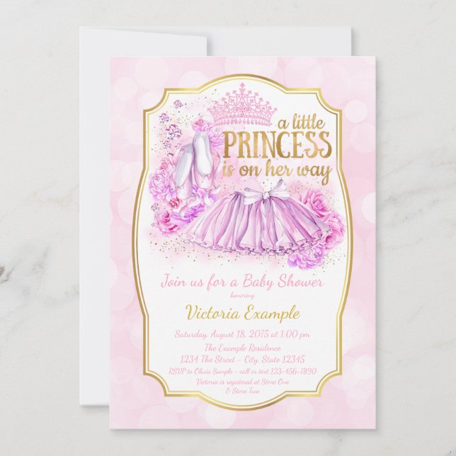 Invitación de Baby Shower de Princesa Bailarina Ro (Anverso)