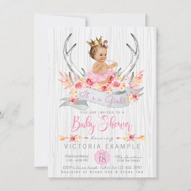 Invitación de Baby Shower de Princesa Boho Tribal  (Anverso)