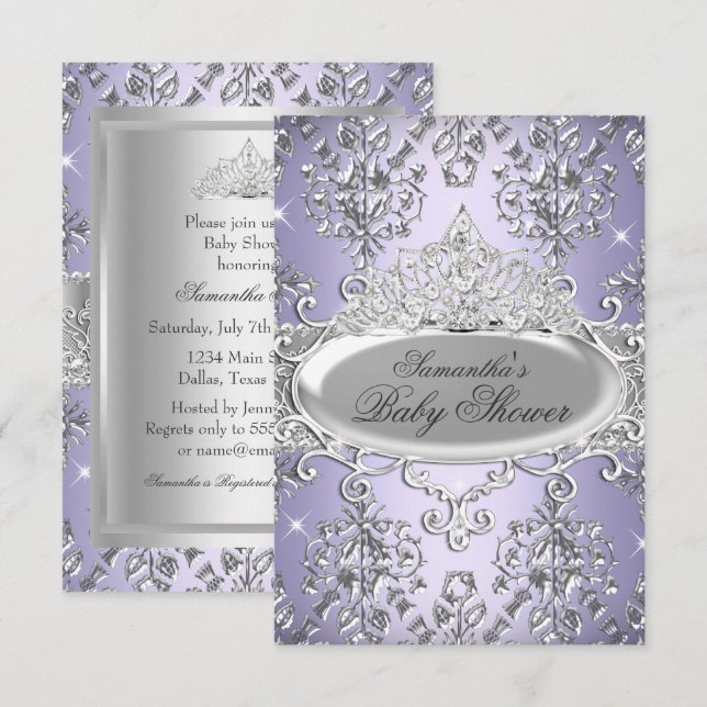 Invitación de Baby Shower de Princesa con Tiara de (Anverso / Reverso)