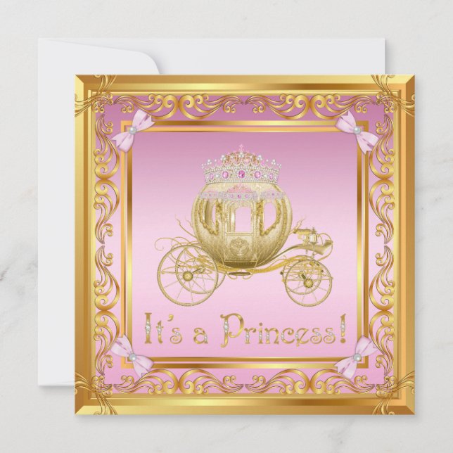 Invitación de Baby Shower de Princesa de Oro Rosa  (Anverso)