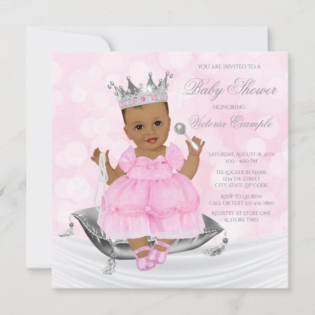 Invitación de Baby Shower de Princesa Étnica Rosa  (Anverso)