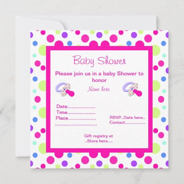 INVITACIÓN DE BABY SHOWER DE PUNTO DE POLKA DE COL (Anverso)