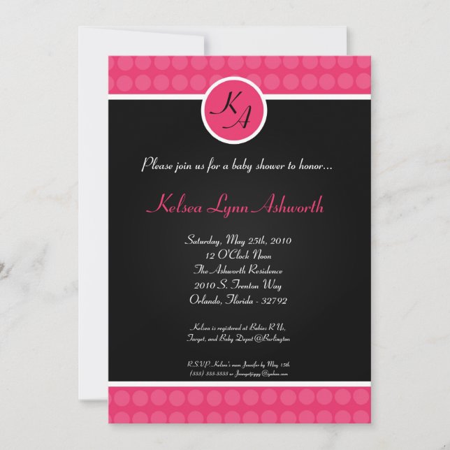 Invitación de Baby Shower de punto de polka rosa c (Anverso)