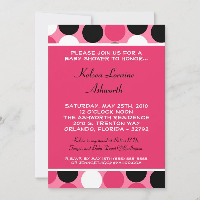 Invitación de Baby Shower de punto de polka rosa c (Anverso)