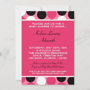 Invitación de Baby Shower de punto de polka rosa c