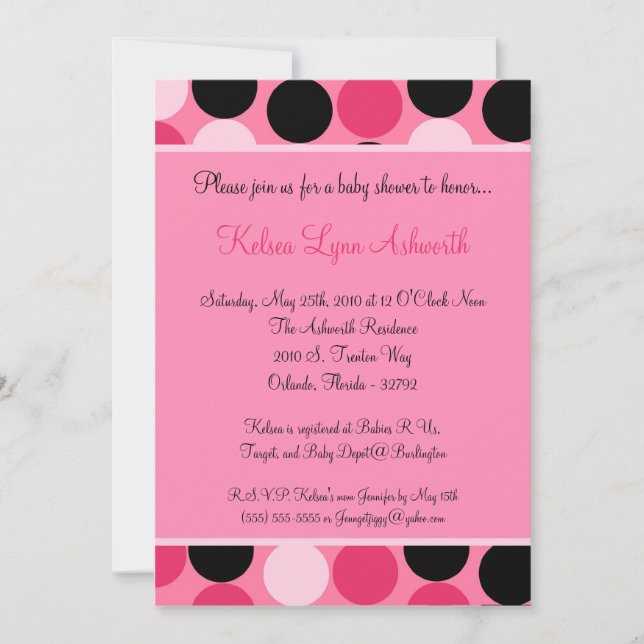 Invitación de Baby Shower de punto de polka rosa c (Anverso)