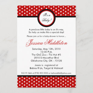 Invitación de Baby Shower de punto rojo de polka c