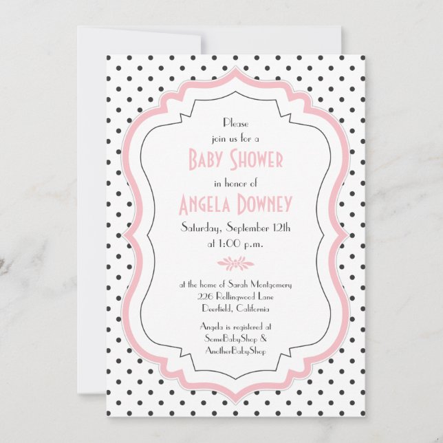 Invitación de Baby Shower de puntos de polka blanc (Anverso)