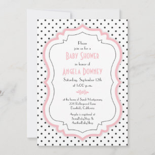 Invitación de Baby Shower de puntos de polka blanc