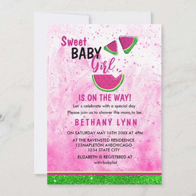 Invitación de Baby Shower de purpurina Chica de sa (Anverso)