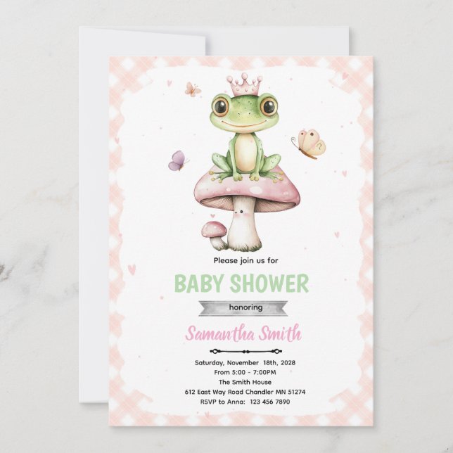 invitación de baby shower de rana de primavera (Anverso)