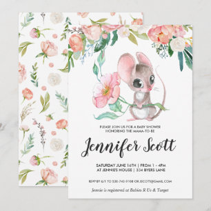 Invitación de Baby Shower de Ratón Floral Pequeño