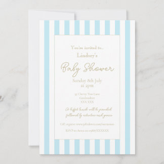 Invitación de baby shower de rayas azul pastel