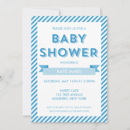 Invitación de Baby Shower de rayas azules modernas
