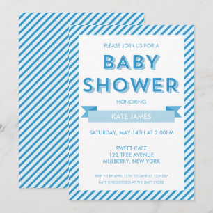 Invitación de Baby Shower de rayas azules modernas