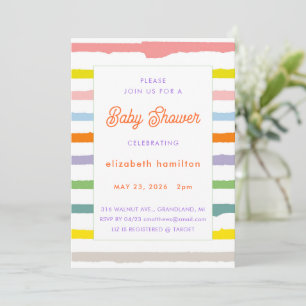 Invitación de baby shower de rayas coloridas