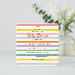 Invitación de baby shower de rayas coloridas