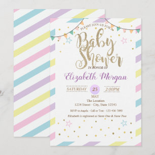 Invitación de Baby Shower de Rayas Coloridas y Est