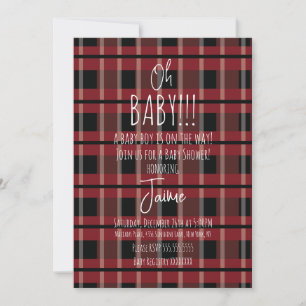 Invitación de baby shower de rayas de cuadros de N