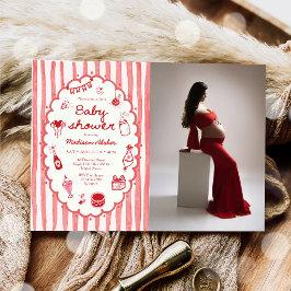 Invitación de baby shower de rayas dibujadas a man