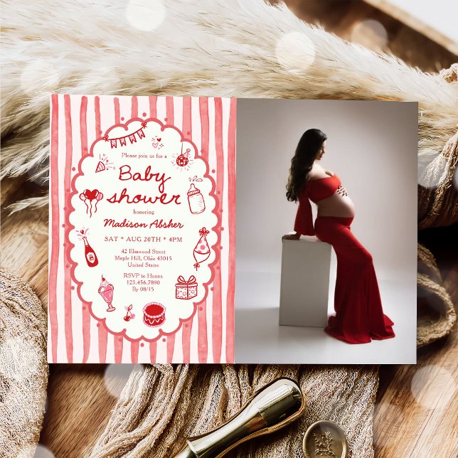Invitación de baby shower de rayas dibujadas a man (Subido por el creador)