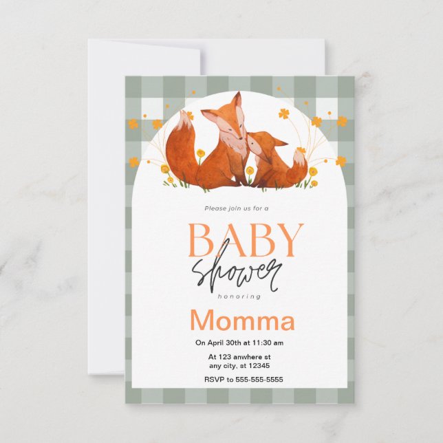 Invitación de Baby Shower de Red Fox (Anverso)