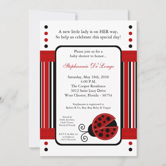 Invitación de Baby Shower de Red LadyBug de Mod Mo (Anverso)