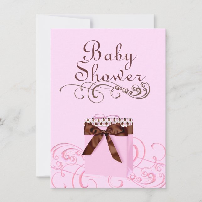 Invitación de Baby Shower de Regalo Rosa/Verde y R (Anverso)