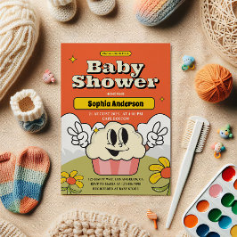Invitación de Baby Shower de retro Cupcake