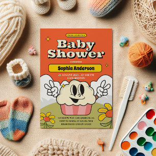 Invitación de Baby Shower de retro Cupcake
