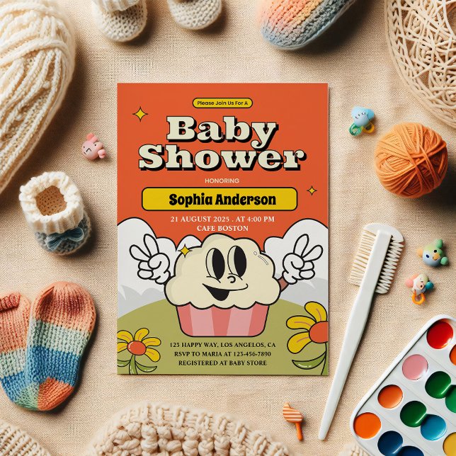 Invitación de Baby Shower de retro Cupcake (Subido por el creador)