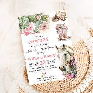 Invitación de Baby Shower de Rodeo Rosa Occidental