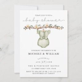Invitación de baby shower de ropa boho linda niña