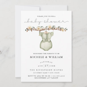 Invitación de baby shower de ropa boho linda niña