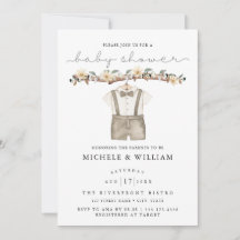 Invitación de baby shower de ropa boho linda para 