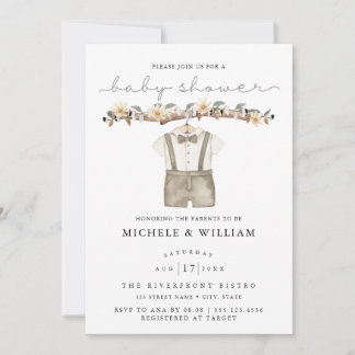 Invitación de baby shower de ropa boho linda para 