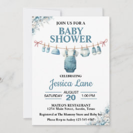 Invitación de baby shower de ropa de niño lindo