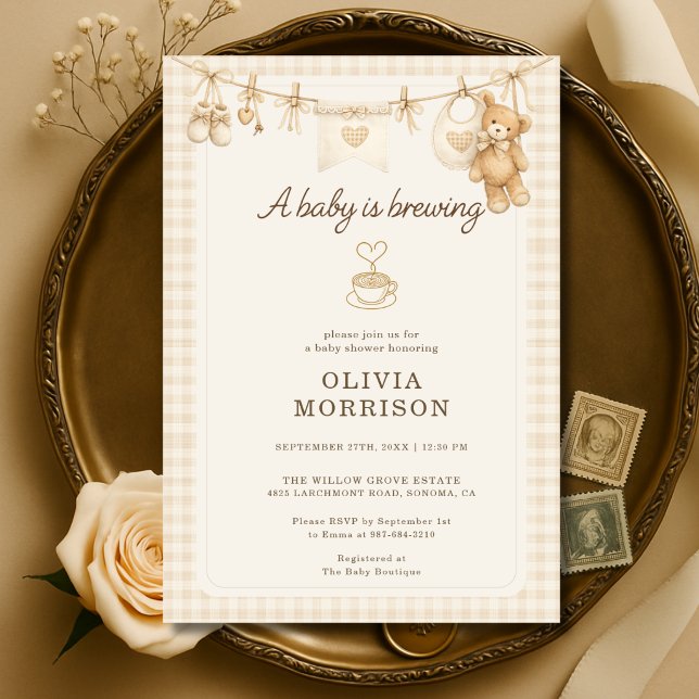 Invitación de Baby Shower de Ropa Tendida Café Bab (Subido por el creador)