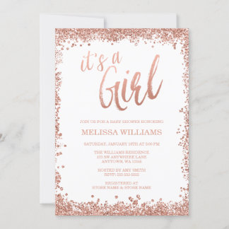 Invitación de Baby Shower de Rosa chica Gold Faux
