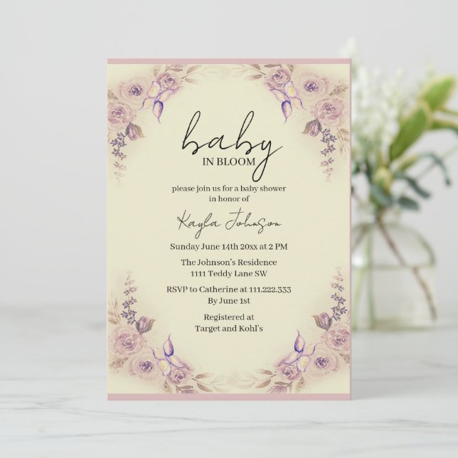 Invitación de Baby Shower de Rosas Rosadas y Marip (Anverso de pie)