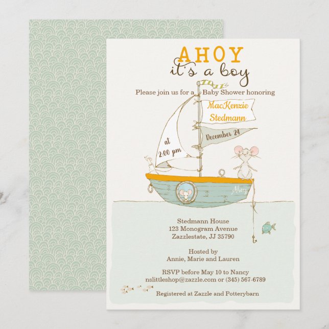 Invitación de Baby Shower de Row Boat para un chic (Anverso / Reverso)