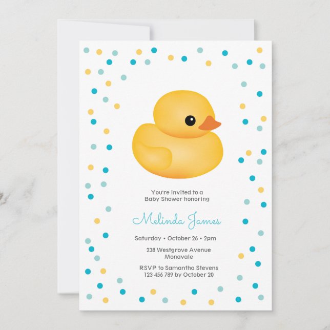 Invitación de Baby Shower de Rubber Duckie Blue Bo (Anverso)