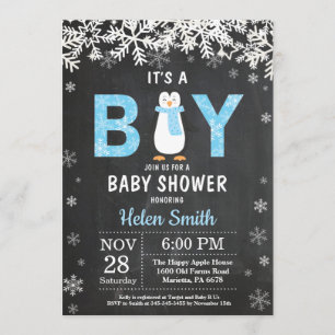 Invitación de Baby Shower de Rustic Penguin Winter