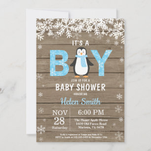 Invitación de Baby Shower de Rustic Penguin Winter